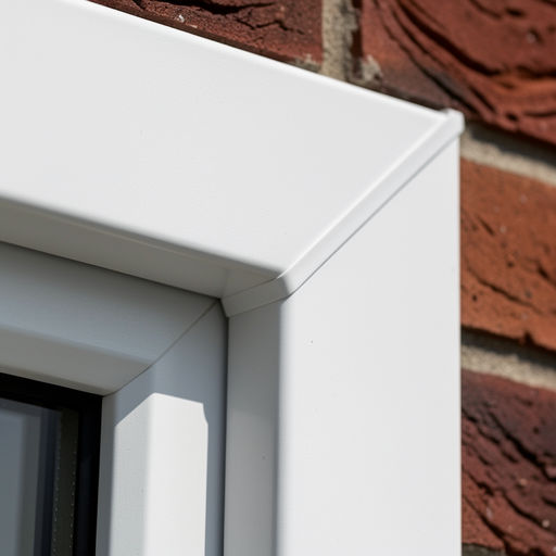 close-up van verstekverbinding witte kunststof kozijnhoek met bakstenen gevel in Renkum