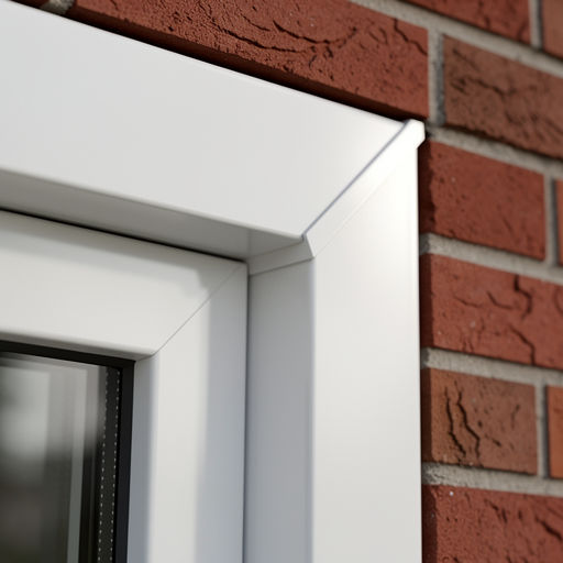 close-up van verstekverbinding witte kunststof kozijnhoek met baksteen van woning in Bennekom