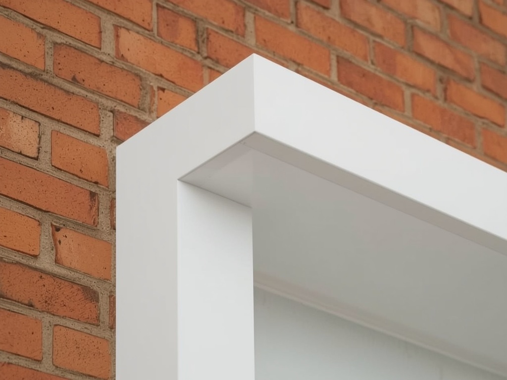 close-up van verstekverbinding van een wit kunststof kozijn in Achterberg met bakstenen gevel