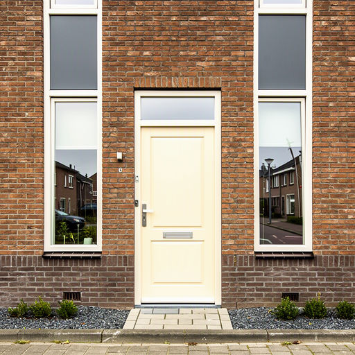 Witte kunststof voordeur met paneelwerk en SKG-slot