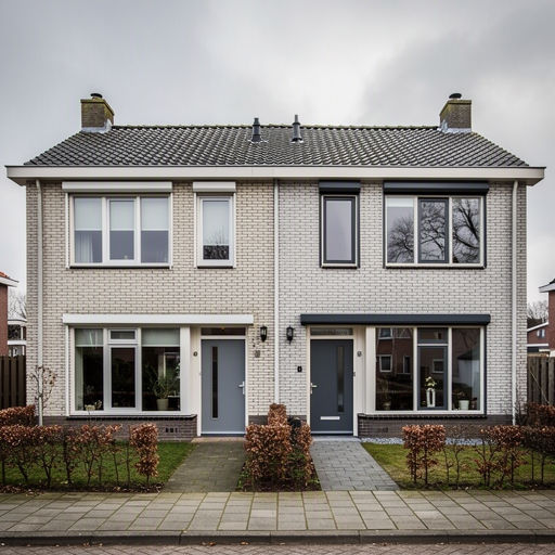 Kunststof kozijnen aan de voorgevel van een rijtjeshuis in Veenendaal